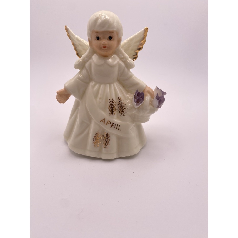 VTG Lefton Birthday Month April Ángel White Ivory Porcelain Handpsint. Gold Tri